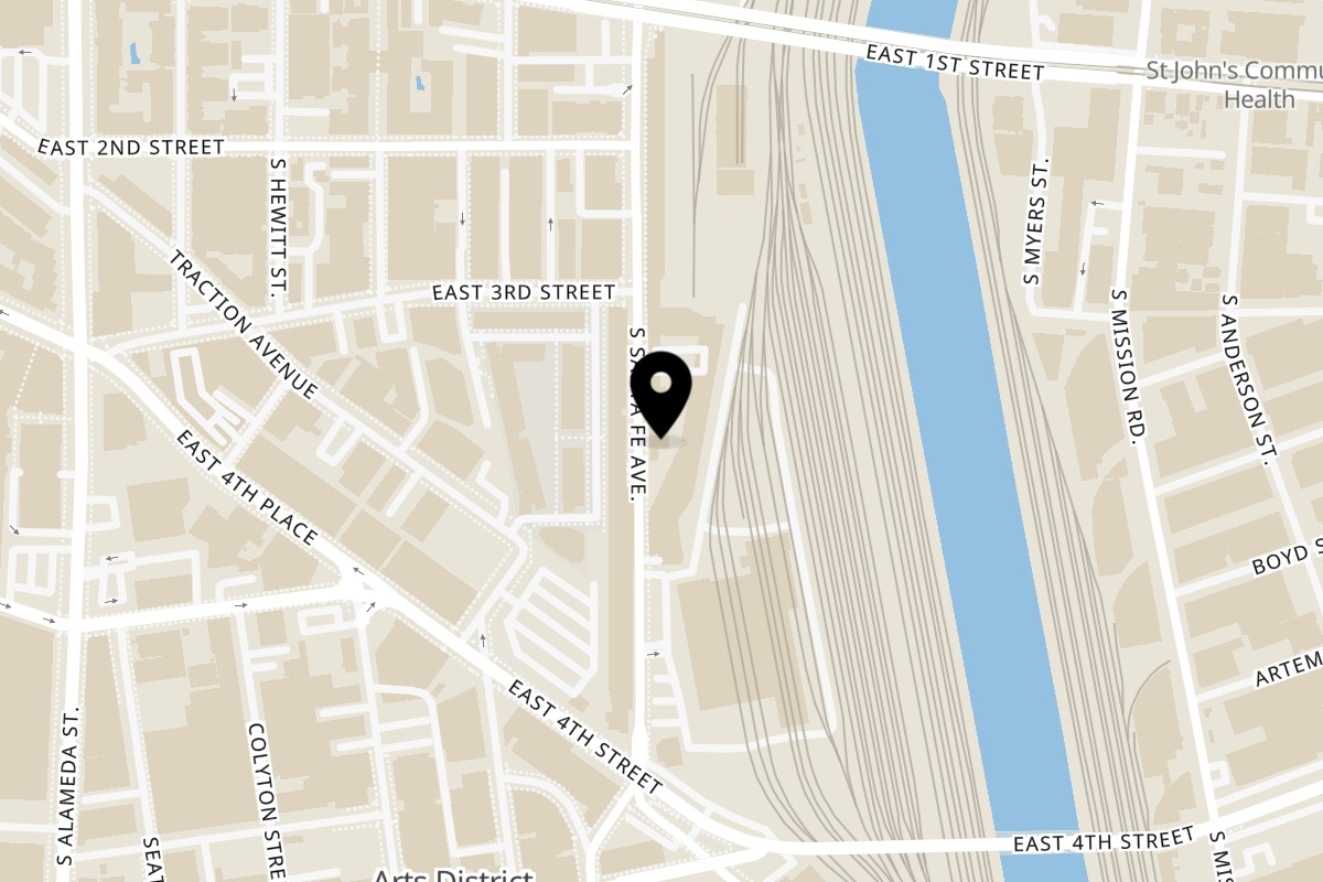 Map showing the location of Kombu Sushi South Santa Fe on 300 South Santa Fe Avenue in Los Angeles