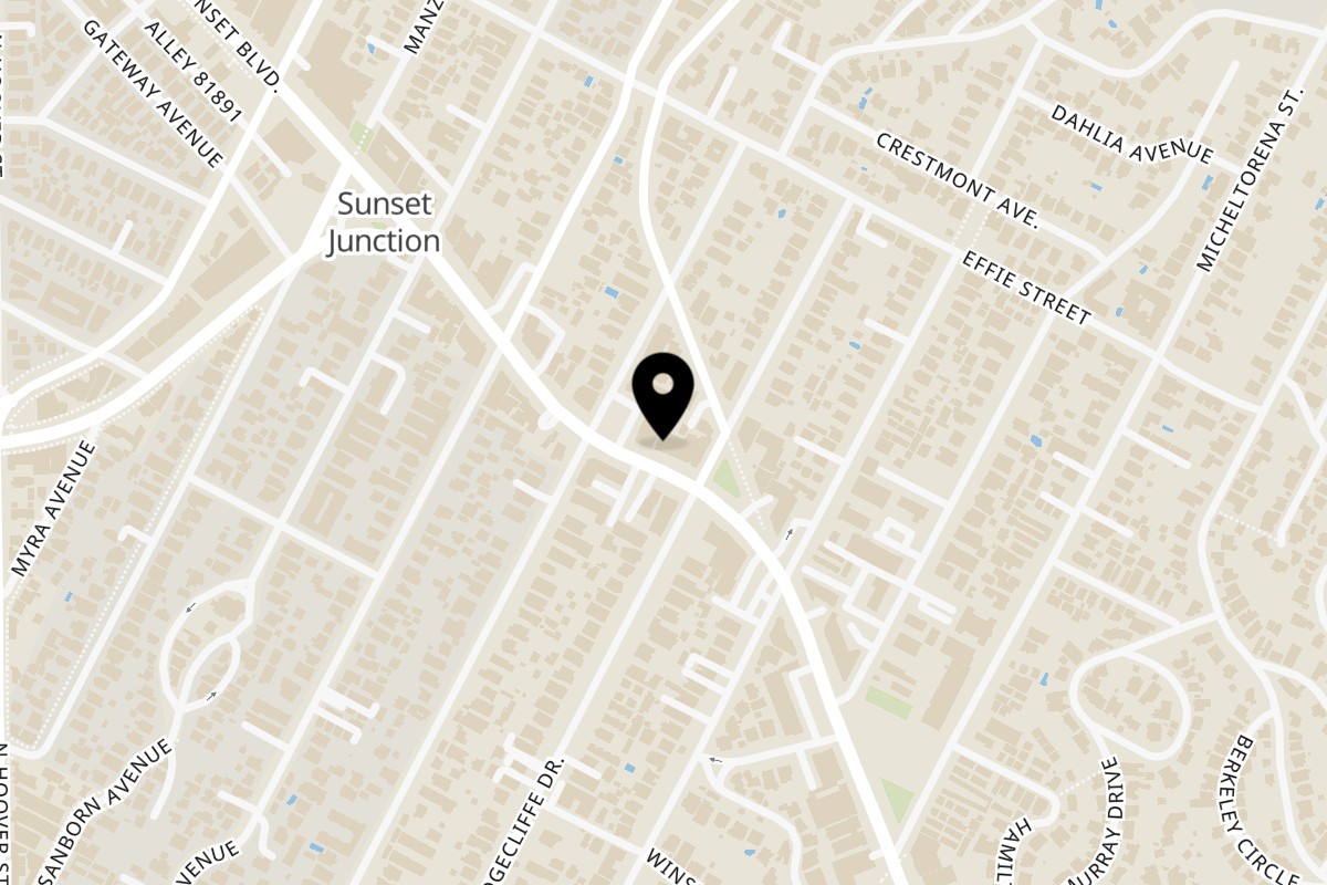 Map showing the location of Kombu Sushi Sunset Boulevard on 3719 Sunset Boulevard in Los Angeles